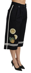 Dolce & Gabbana Black Lemon Embellished Palazzo Cropped Pants