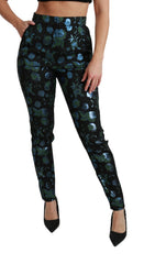 Dolce & Gabbana Blue Green Floral Metallic Slim Pants