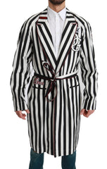 Dolce & Gabbana Black Coat Nightgown White Cotton Robe