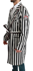 Dolce & Gabbana Black Coat Nightgown White Cotton Robe