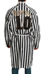 Dolce & Gabbana Black Coat Nightgown White Cotton Robe
