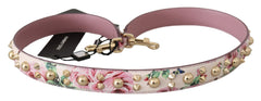 Dolce & Gabbana Pink Floral Leather Stud Accessory Shoulder Strap