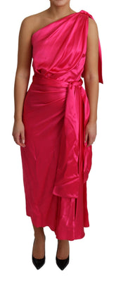 Dolce & Gabbana Dress Pink Fitted Cut One Shoulder Midi Dress