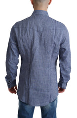Dolce & Gabbana Blue Stripes Men Casual Button Down Shirt