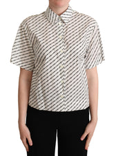 Dolce & Gabbana White Dotted Collared Blouse Shirt