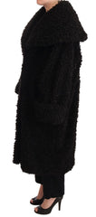 Dolce & Gabbana Black Polyester Fur Trench Coat Jacket