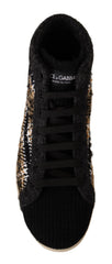 Dolce & Gabbana Beige Brown Wool Cotton High Top Sneakers