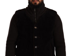 Dolce & Gabbana Black Leather Mens Turtle Neck Coat Jacket