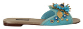 Dolce & Gabbana Blue Crystal Exotic Leather Blue Crystal Sandals