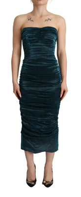 Dolce & Gabbana Turquoise Bustier Bodice Draped Midi Dress.