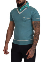 Dolce & Gabbana Blue Silk Polo Top Mens V-neck T-shirt