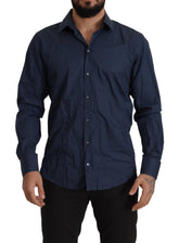 Dolce & Gabbana Blue Cotton MARTINI Slim Fit Dress Shirt