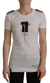 Dolce & Gabbana White Black Roses Crewneck Cotton T-shirt