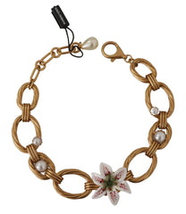 Dolce & Gabbana Gold White Lily Floral Chain Statement Necklace