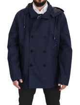 Dolce & Gabbana Blue Hooded Double Breasted Coat Jacket
