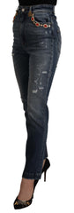 Dolce & Gabbana Blue Denim Crystal Embellished Pants Jeans
