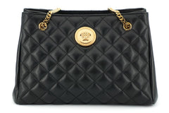 Versace Black Quilted Nappa Leather Medusa Tote Handbag