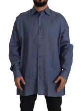 Dolce & Gabbana Dark Blue Linen Slim Fit Dress Formal Men Shirt