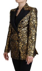 Dolce & Gabbana Black Gold Jacquard Coat Blazer Jacket