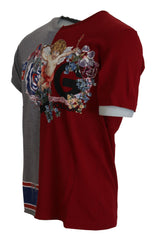 Dolce & Gabbana Red Gray Two Model DG Angel Crewneck T-shirt