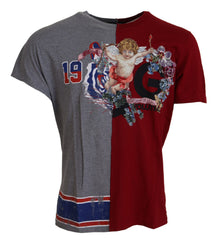 Dolce & Gabbana Red Gray Two Model DG Angel Crewneck T-shirt