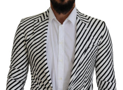 Dolce & Gabbana White Black Striped Slim Fit Jacket Blazer