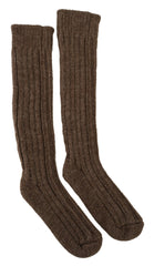 Dolce & Gabbana Brown Wool Knit Calf Long Women Socks