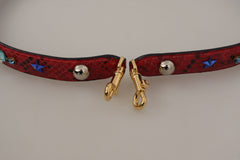 Dolce & Gabbana Red Exotic Leather Crystals Shoulder Strap