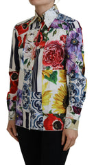Dolce & Gabbana Multicolor Floral Cotton Collared Blouse Top