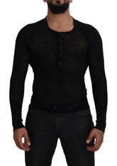 Dolce & Gabbana Black Cashmere Button Pullover Sweater
