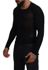 Dolce & Gabbana Black Cashmere Button Pullover Sweater