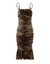 Dolce & Gabbana Brown Leopard Print Ruched Midi Dress