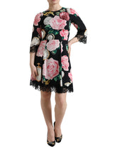 Dolce & Gabbana Black Floral Embellished Lace A-line Dress