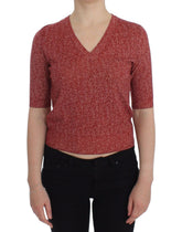 Dolce & Gabbana Red Wool Tweed Short Sleeve Sweater Pullover