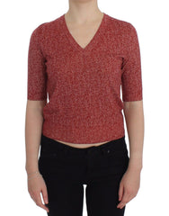 Dolce & Gabbana Red Wool Tweed Short Sleeve Sweater Pullover