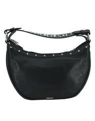 Versace Black Calf Leather Small Hobo Shoulder Bag