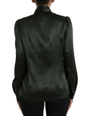 Dolce & Gabbana Gray Long Sleeves Ascot Collar Blouse Top