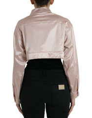 Dolce & Gabbana Pink Cotton Stretch Collared Cropped Jacket