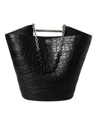 Balenciaga Black Exotic Skin Leather Maxi Bucket Tote Purse Bag