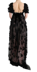 Dolce & Gabbana Black Pink Silk Applique Shift Dress