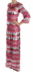 Dolce & Gabbana Pink Floral Sequined Crystal Gown Dress