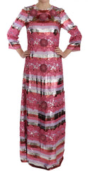Dolce & Gabbana Pink Floral Sequined Crystal Gown Dress