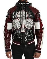 Dolce & Gabbana Black Bordeaux Hooded Leather DG King of Love Jacket