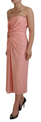 Dolce & Gabbana Pink Silk Stretch Strapless Sheath Midi Dress