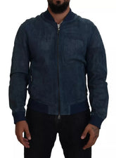 Dolce & Gabbana Blue Leather Perforated Full Zip Jacket