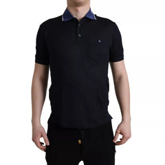 Dolce & Gabbana Polo Navy Blue Collared Silk Men T-shirt