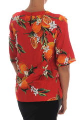 Dolce & Gabbana Orange Print Crystal-Embellished Blouse