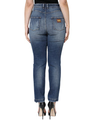 Dolce & Gabbana Dark Blue Cotton Tattered Skinny Denim Jeans