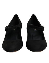 Dolce & Gabbana Black Suede Leather Block Heels Pumps Shoes
