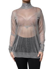 Dolce & Gabbana Grey Mesh Turtleneck Long Sleeve Blouse Top